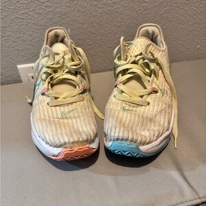 Nike Kids Cream and Pink and Blue Basketball Shoes